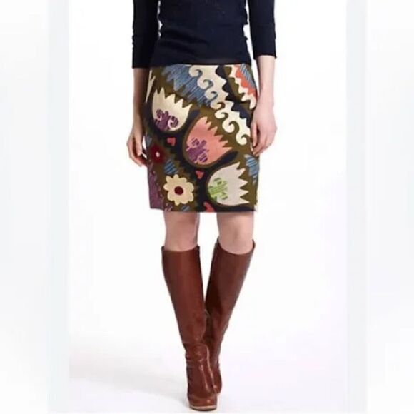 Anthropologie Vanessa Virginia Embroidered Floral Tulipa Skirt Size 2 - Picture 2 of 9